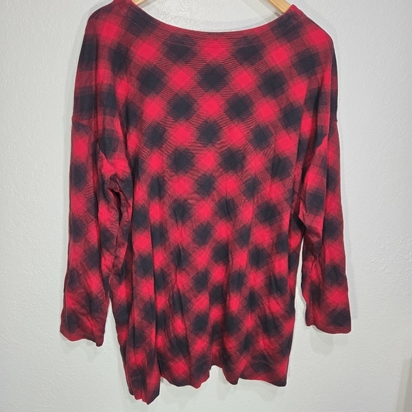 J. Jill 2X Simply Supima Cotton Red Black Plaid Scoop-Neck Tunic Shirt - Picture 4 of 4